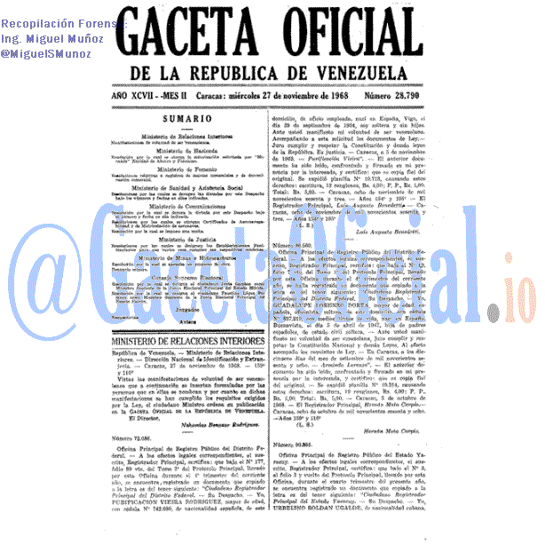 Gaceta Oficial 28790 del 27 Noviembre 1968