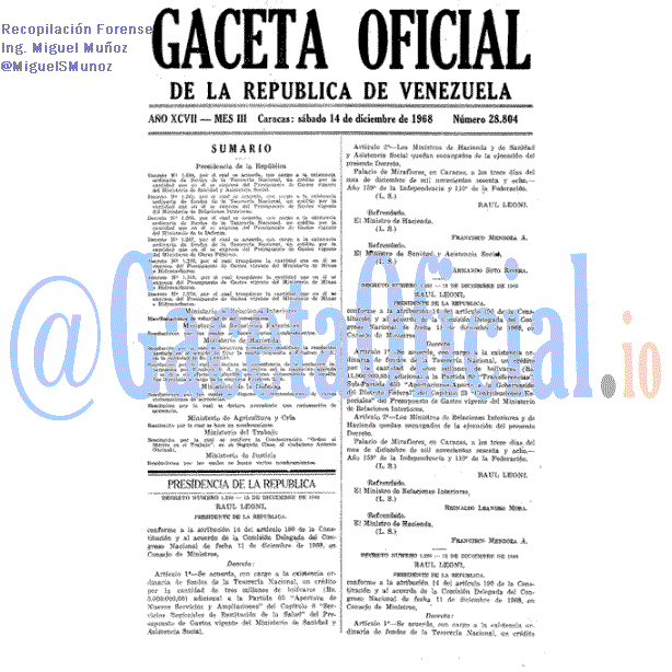 Gaceta Oficial 28804 del 14 Diciembre 1968