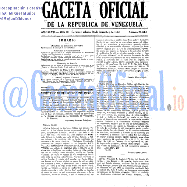 Gaceta Oficial 28813 del 28 Diciembre 1968