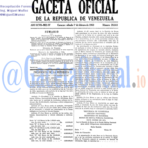 Gaceta Oficial 28841 del 1 Febrero 1969