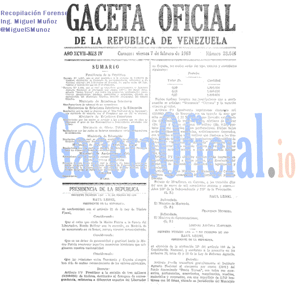 Gaceta Oficial 28846 del 7 Febrero 1969