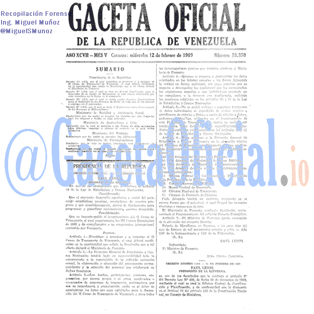 Gaceta Oficial 28850 del 12 Febrero 1969