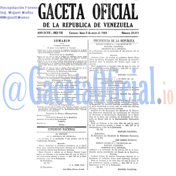 Gaceta Oficial 28911 del 5 Mayo 1969