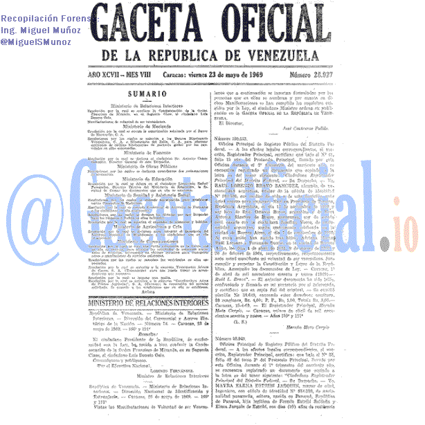 Gaceta Oficial 28927 del 23 Mayo 1969
