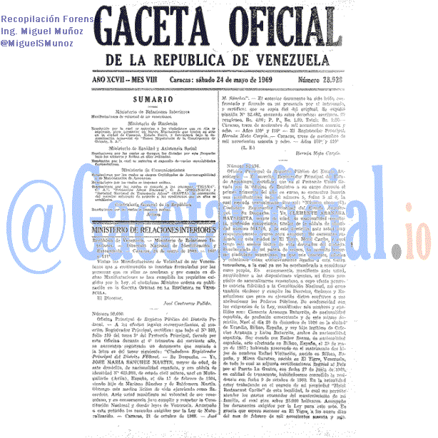 Gaceta Oficial 28928 del 24 Mayo 1969