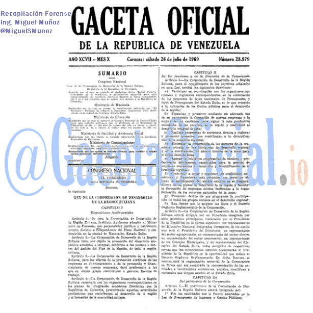 Gaceta Oficial 28979 del 26 Julio 1969