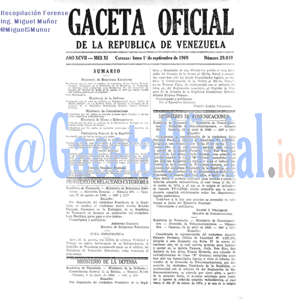 Gaceta Oficial 29010 del 1 Septiembre 1969