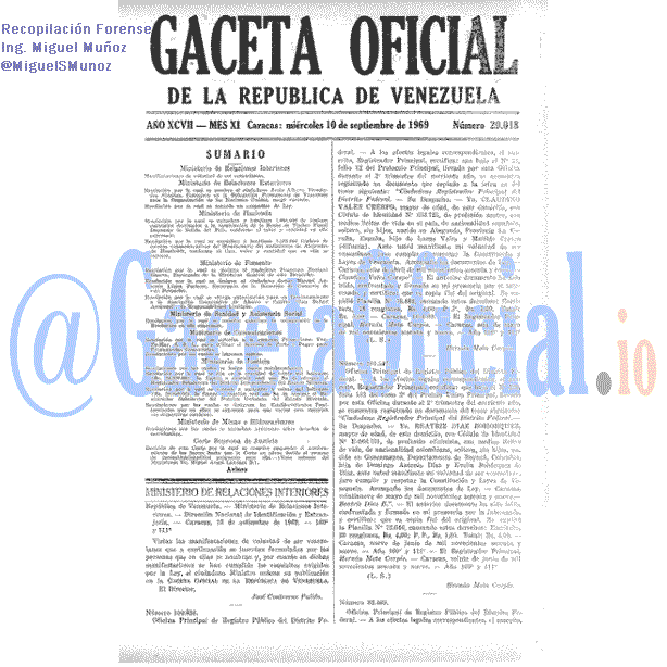 Gaceta Oficial 29018 del 10 Septiembre 1969