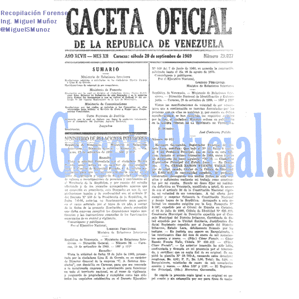Gaceta Oficial 29027 del 20 Septiembre 1969