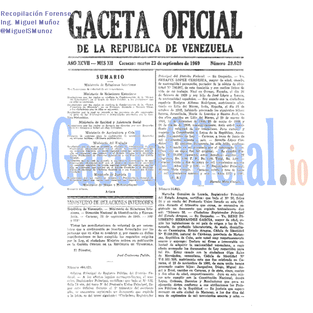 Gaceta Oficial 29029 del 23 Septiembre 1969
