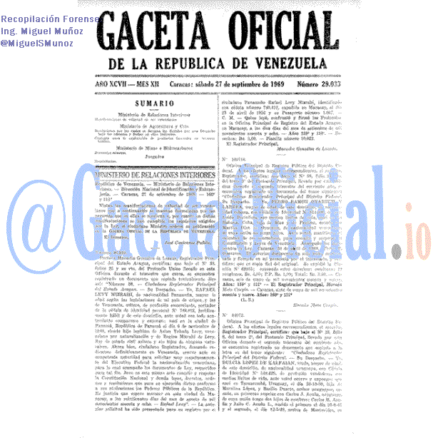 Gaceta Oficial 29033 del 27 Septiembre 1969
