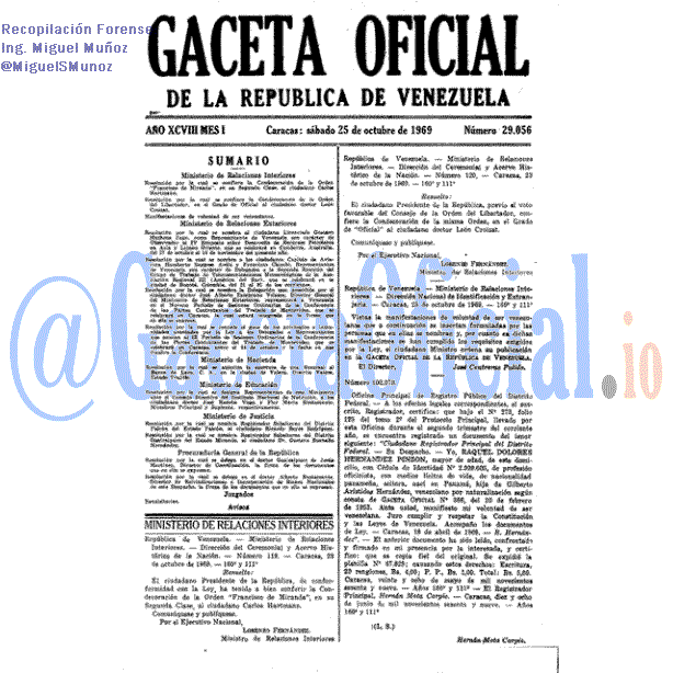 Gaceta Oficial 29056 del 25 Octubre 1969