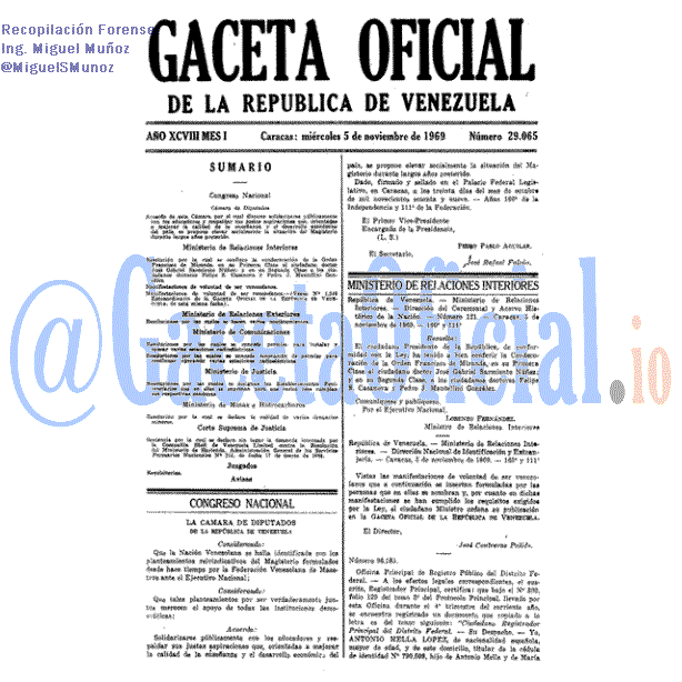 Gaceta Oficial 29065 del 5 Noviembre 1969