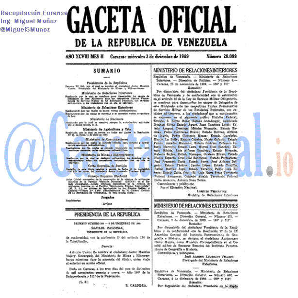 Gaceta Oficial 29089 del 3 Diciembre 1969