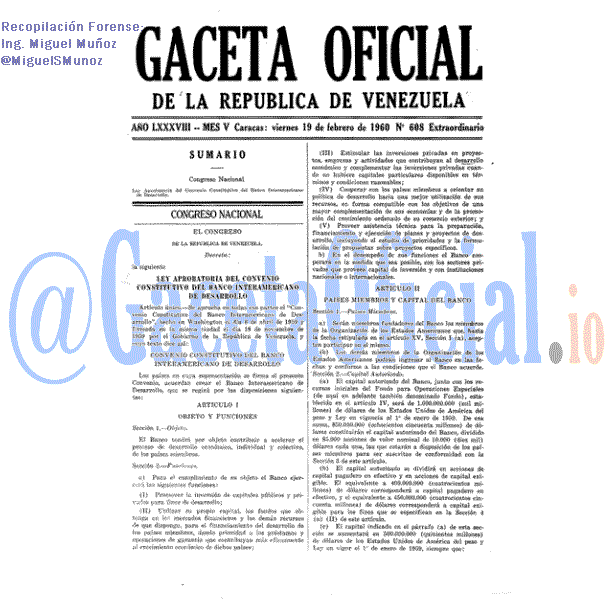 Gaceta Oficial 608 del 19 Febrero 1960