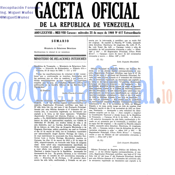 Gaceta Oficial 617 del 25 Mayo 1960