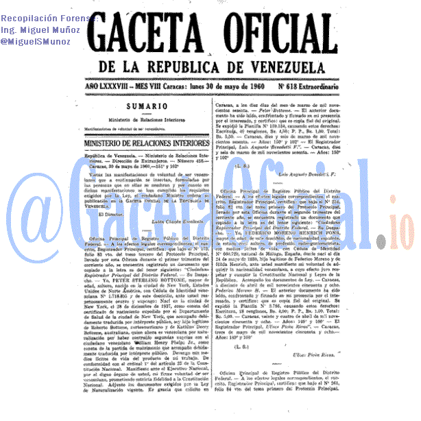 Gaceta Oficial 618 del 30 Mayo 1960