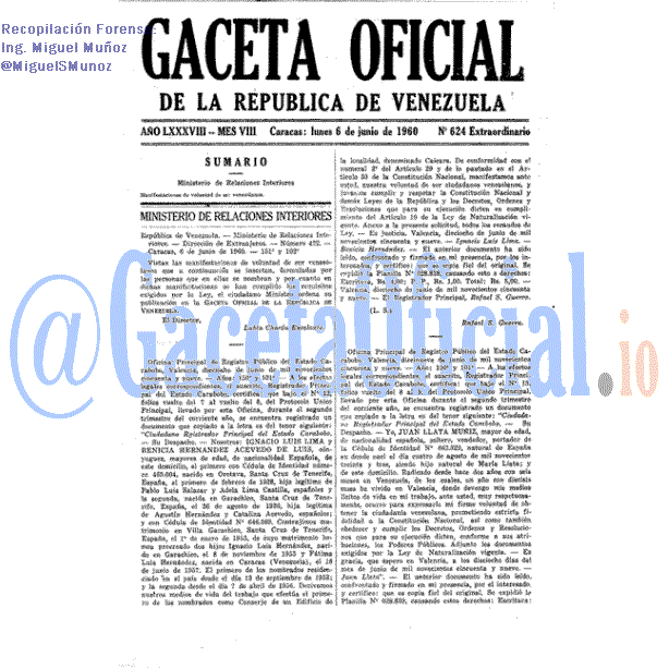 Gaceta Oficial 624 del 6 Junio 1960