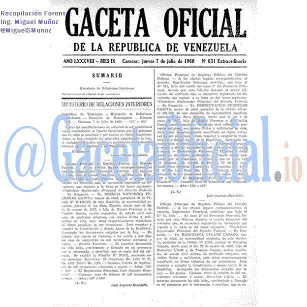Gaceta Oficial 631 del 7 Julio 1960