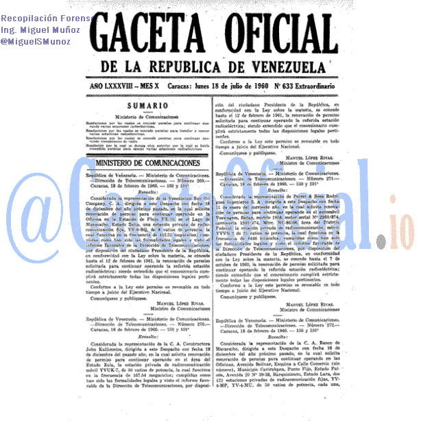 Gaceta Oficial 633 del 18 Julio 1960