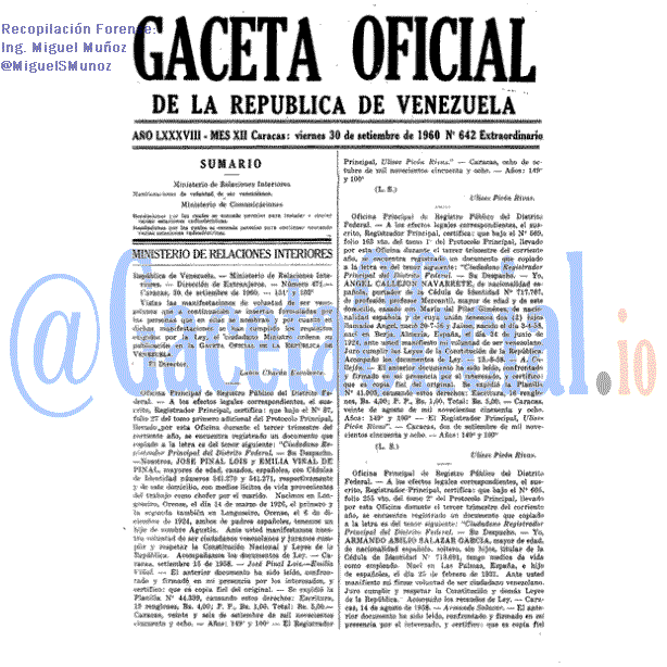 Gaceta Oficial 642 del 30 Septiembre 1960