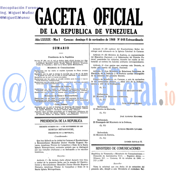 Gaceta Oficial 648 del 6 Noviembre 1960