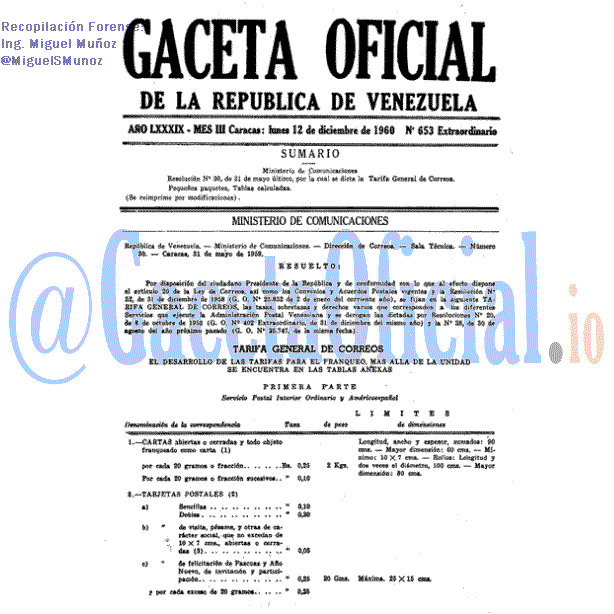 Gaceta Oficial 653 del 12 Diciembre 1960