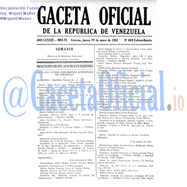 Gaceta Oficial 660 del 19 Enero 1961