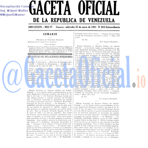 Gaceta Oficial 663 del 25 Enero 1961