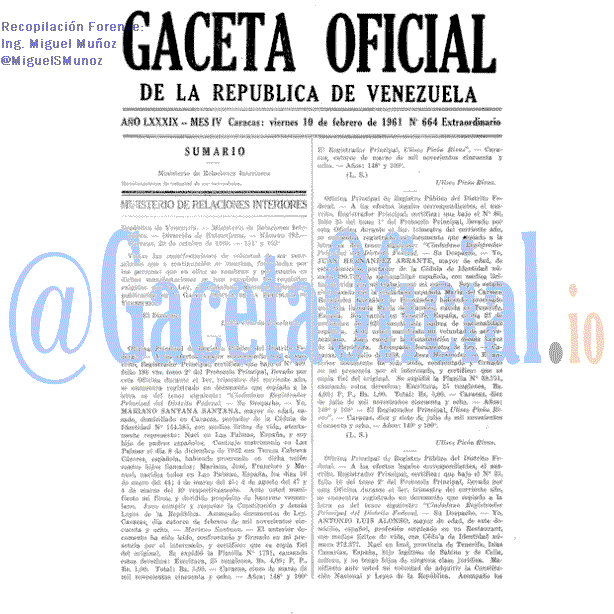 Gaceta Oficial 664 del 10 Febrero 1961
