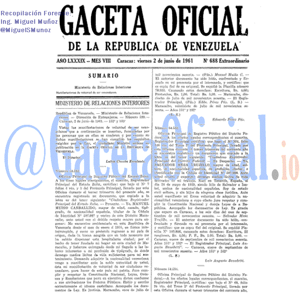 Gaceta Oficial 688 del 2 Junio 1961