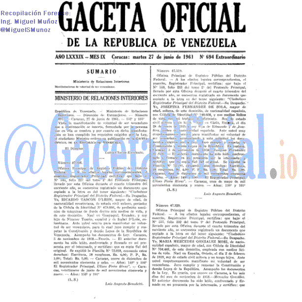 Gaceta Oficial 694 del 27 Junio 1961