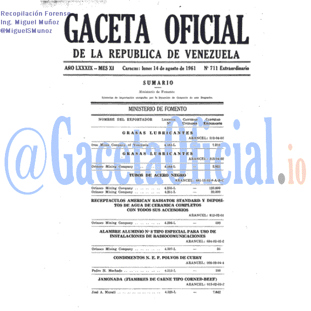 Gaceta Oficial 711 del 14 Agosto 1961