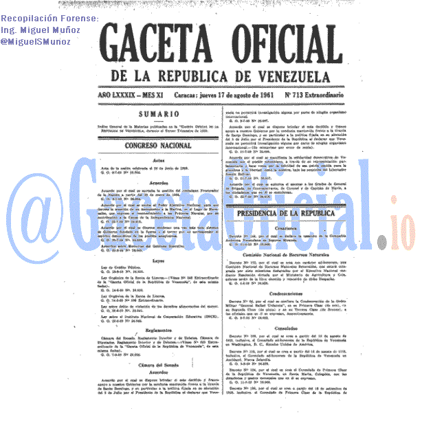 Gaceta Oficial 713 del 17 Agosto 1961