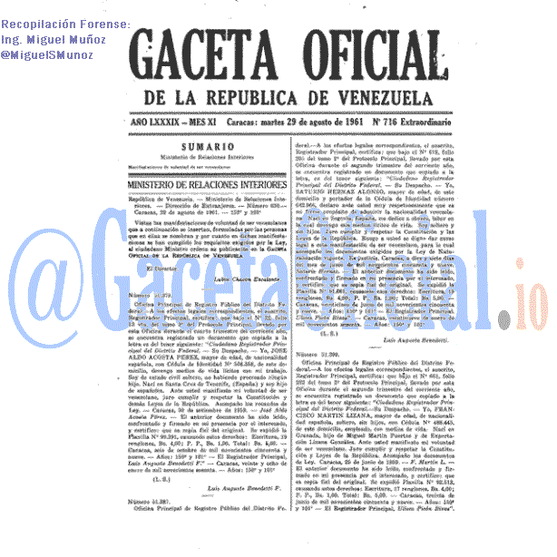 Gaceta Oficial 716 del 29 Septiembre 1961