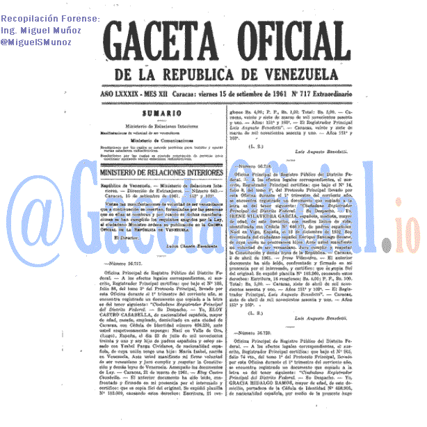 Gaceta Oficial 717 del 15 Septiembre 1961