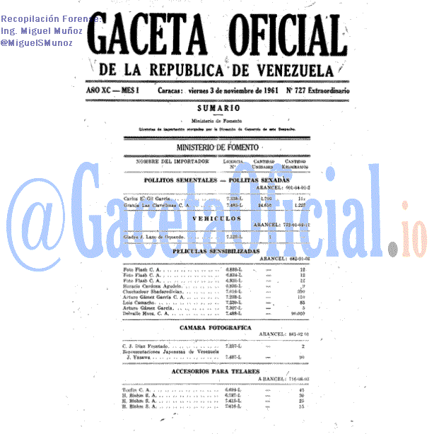 Gaceta Oficial 727 del 3 Noviembre 1961