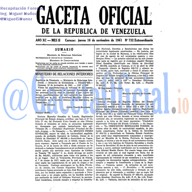 Gaceta Oficial 732 del 16 Noviembre 1961