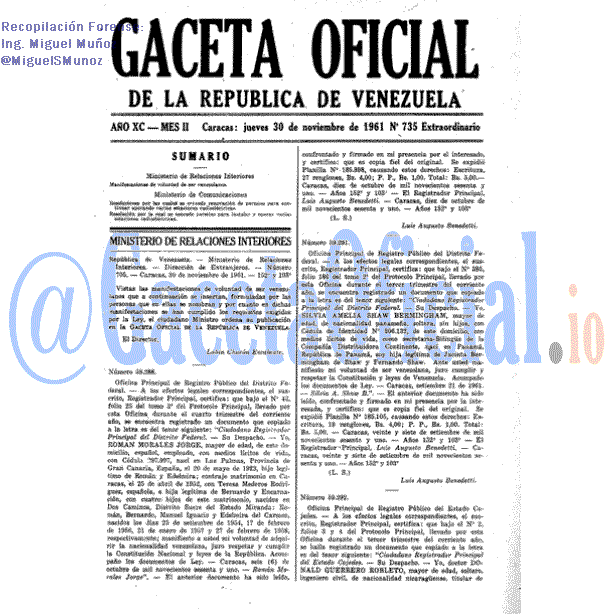 Gaceta Oficial 735 del 30 Noviembre 1961