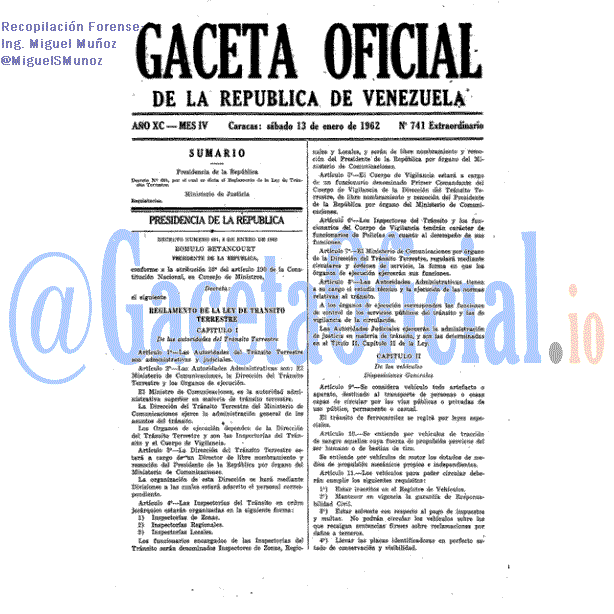 Gaceta Oficial 741 del 13 Enero 1962