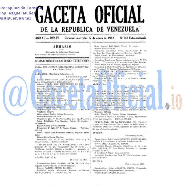 Gaceta Oficial 742 del 17 Enero 1962
