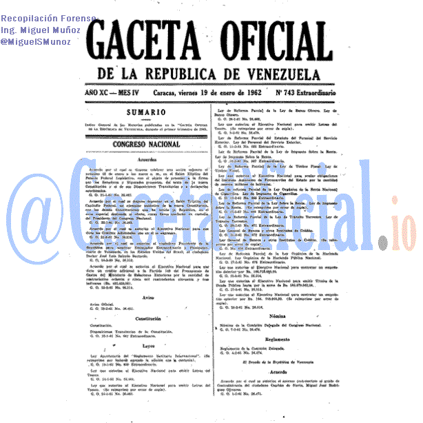 Gaceta Oficial 743 del 19 Enero 1962