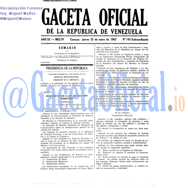 Gaceta Oficial 745 del 25 Enero 1962