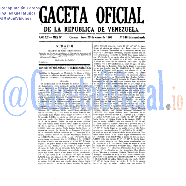 Gaceta Oficial 746 del 29 Enero 1962