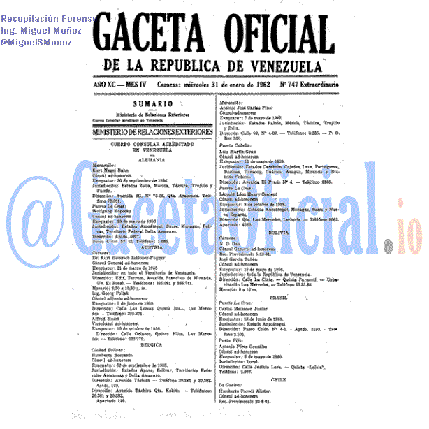 Gaceta Oficial 747 del 31 Enero 1962