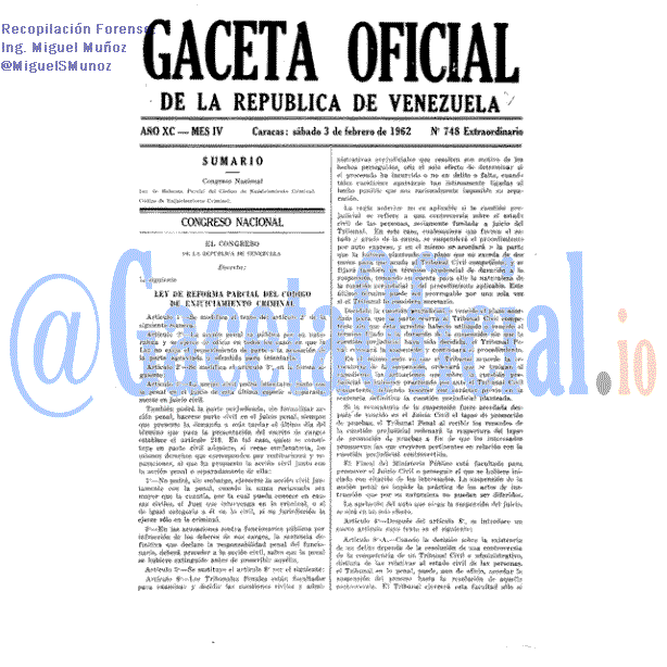 Gaceta Oficial 748 del 3 Febrero 1962
