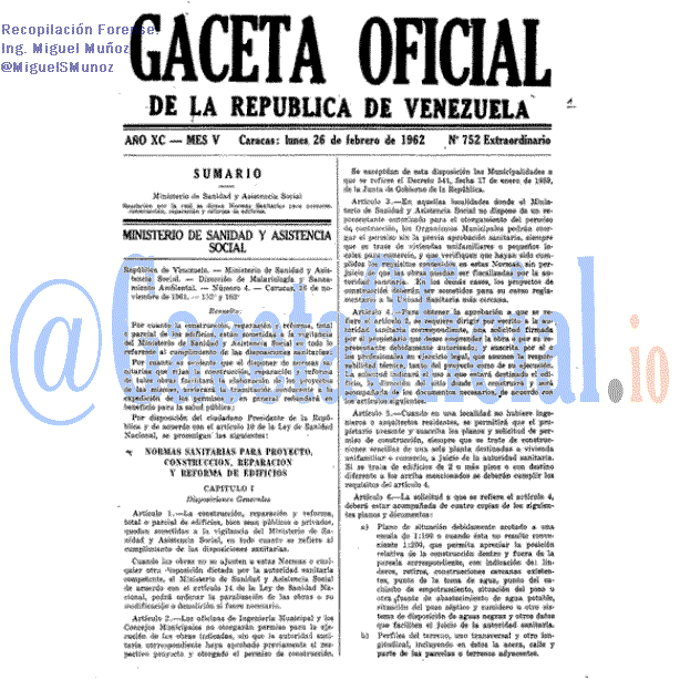 Gaceta Oficial 752 del 26 Febrero 1962