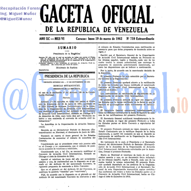 Gaceta Oficial 759 del 19 Marzo 1962
