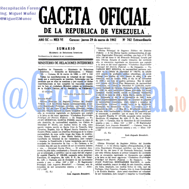 Gaceta Oficial 762 del 29 Marzo 1962