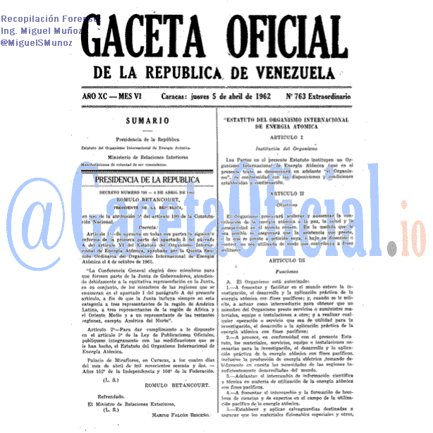 Gaceta Oficial 763 del 5 Abril 1962